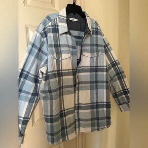 NWT Sonoma Blue and White heavyweight Plaid Jacket with pockets